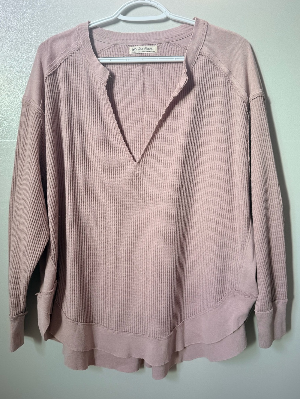 Free People Dusty Rose Waffle Knit V-Notch Top